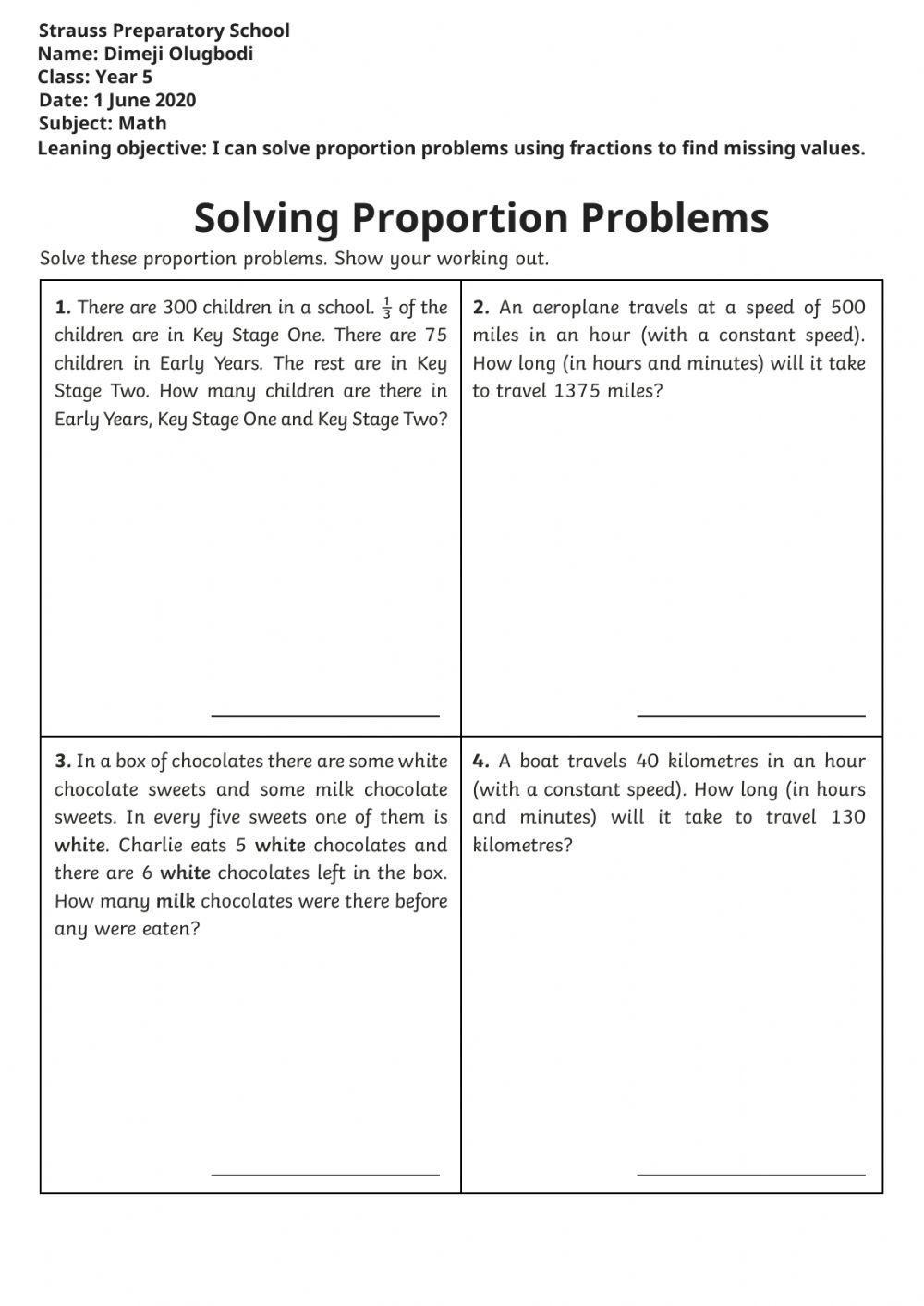 Solving Proportion Problems