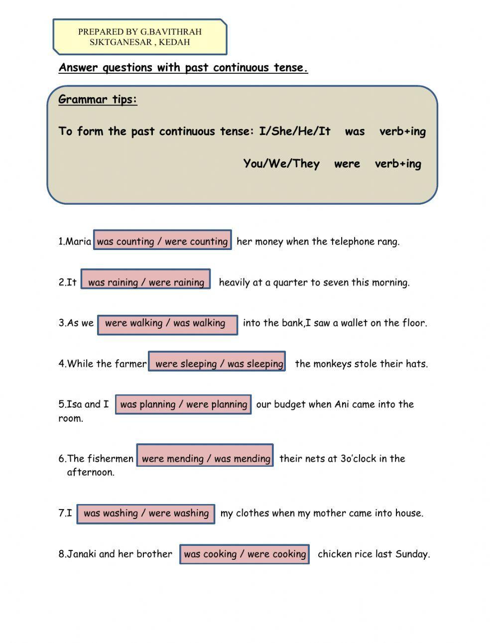 Past continuous tense