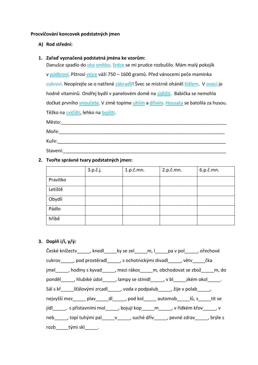 Koncovky podstatný jmen rodu středního