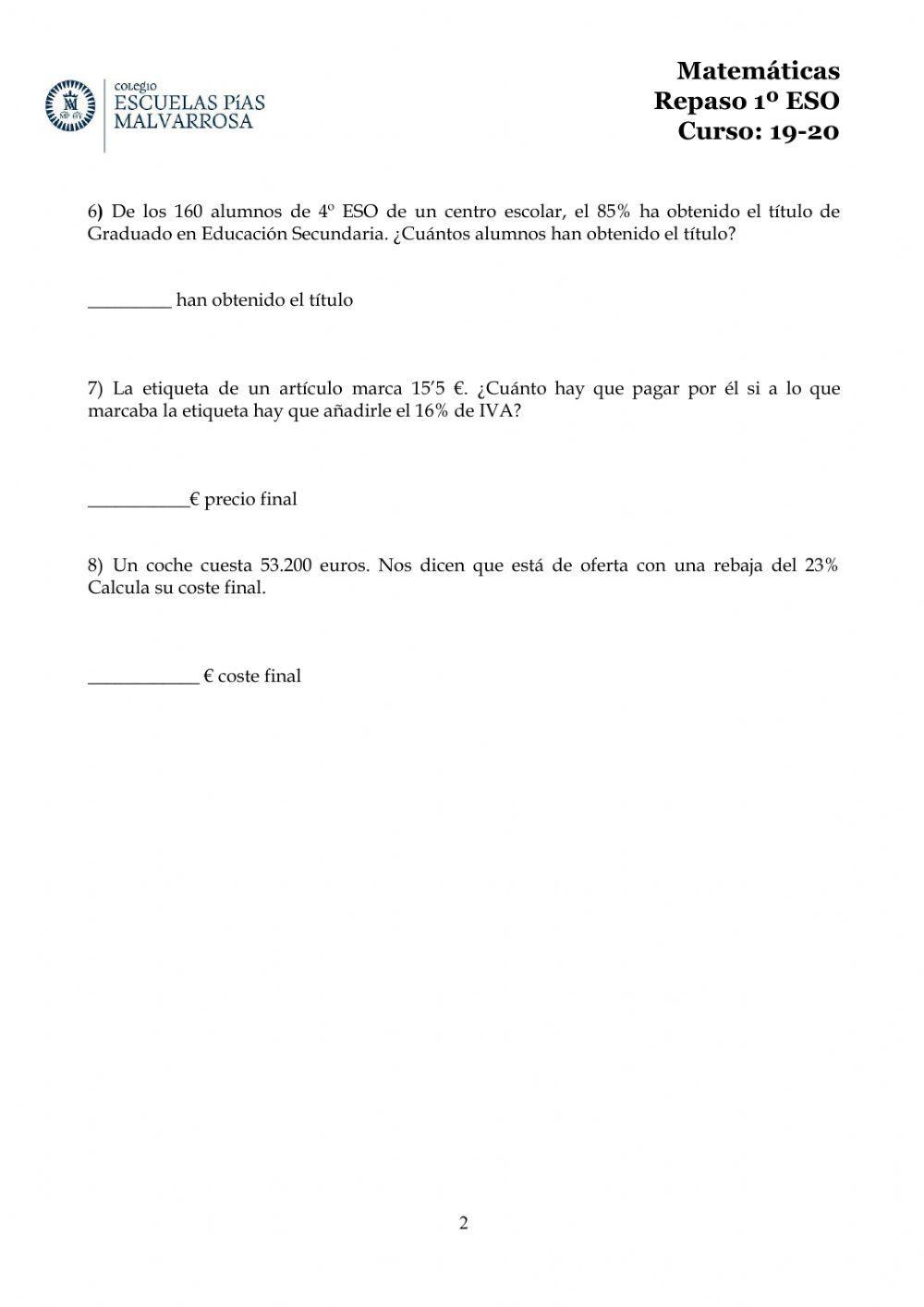 Proporcionalidad 1º eso