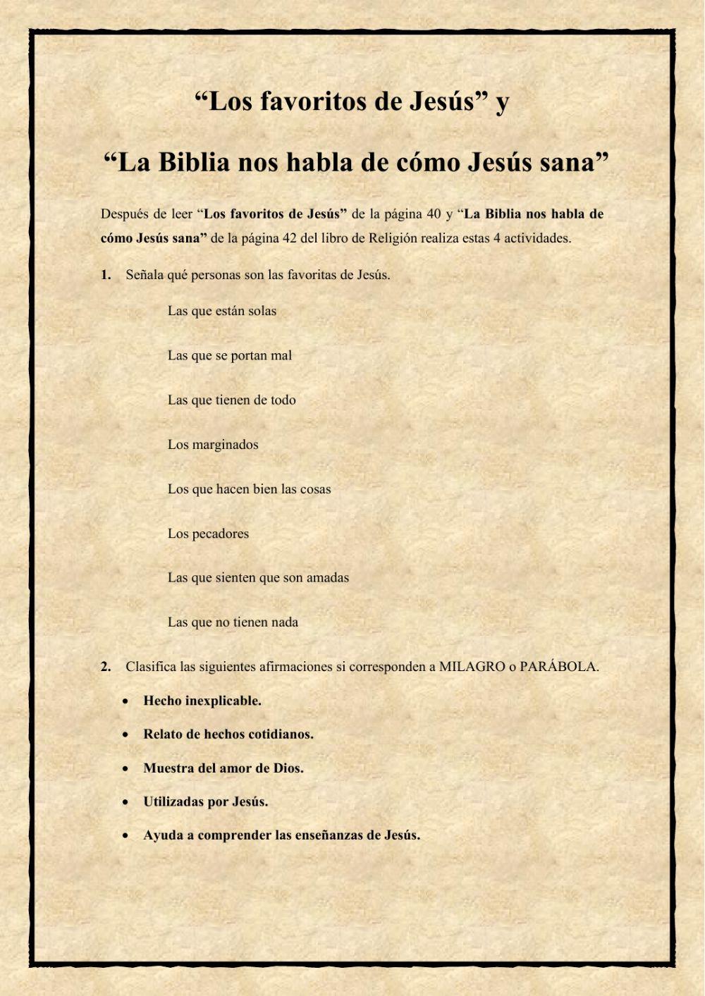 “Los favoritos de Jesús” y “La Biblia nos habla de cómo Jesús sana” 3º