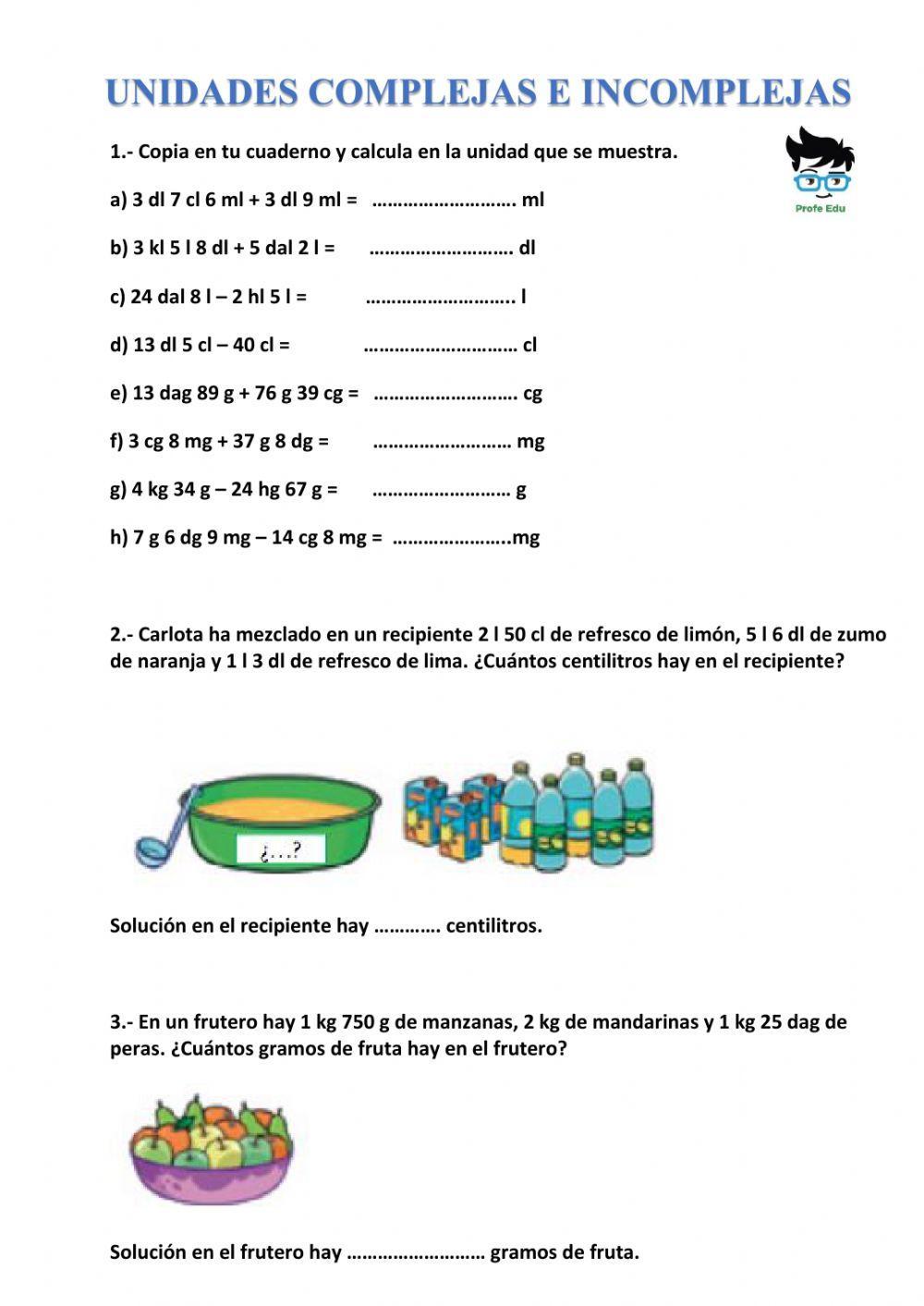 Sumas y Restas capacidad y peso