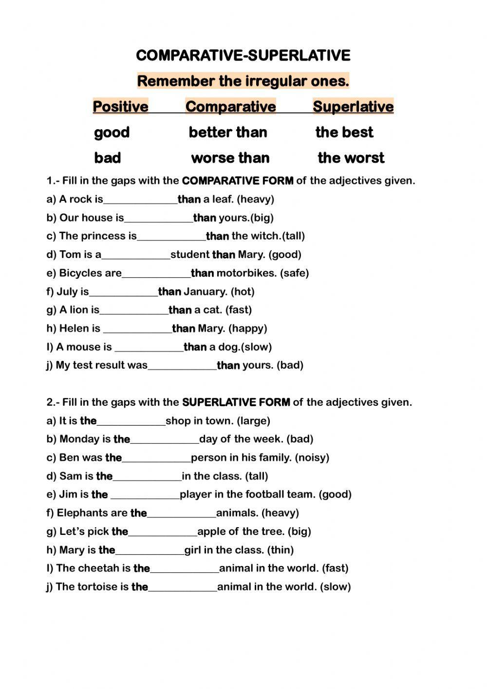 Comparatives and Superlatives exercise for Grade 5 | Live Worksheets comparatives-and-superlatives-exercise-for-grade-5-live-worksheets