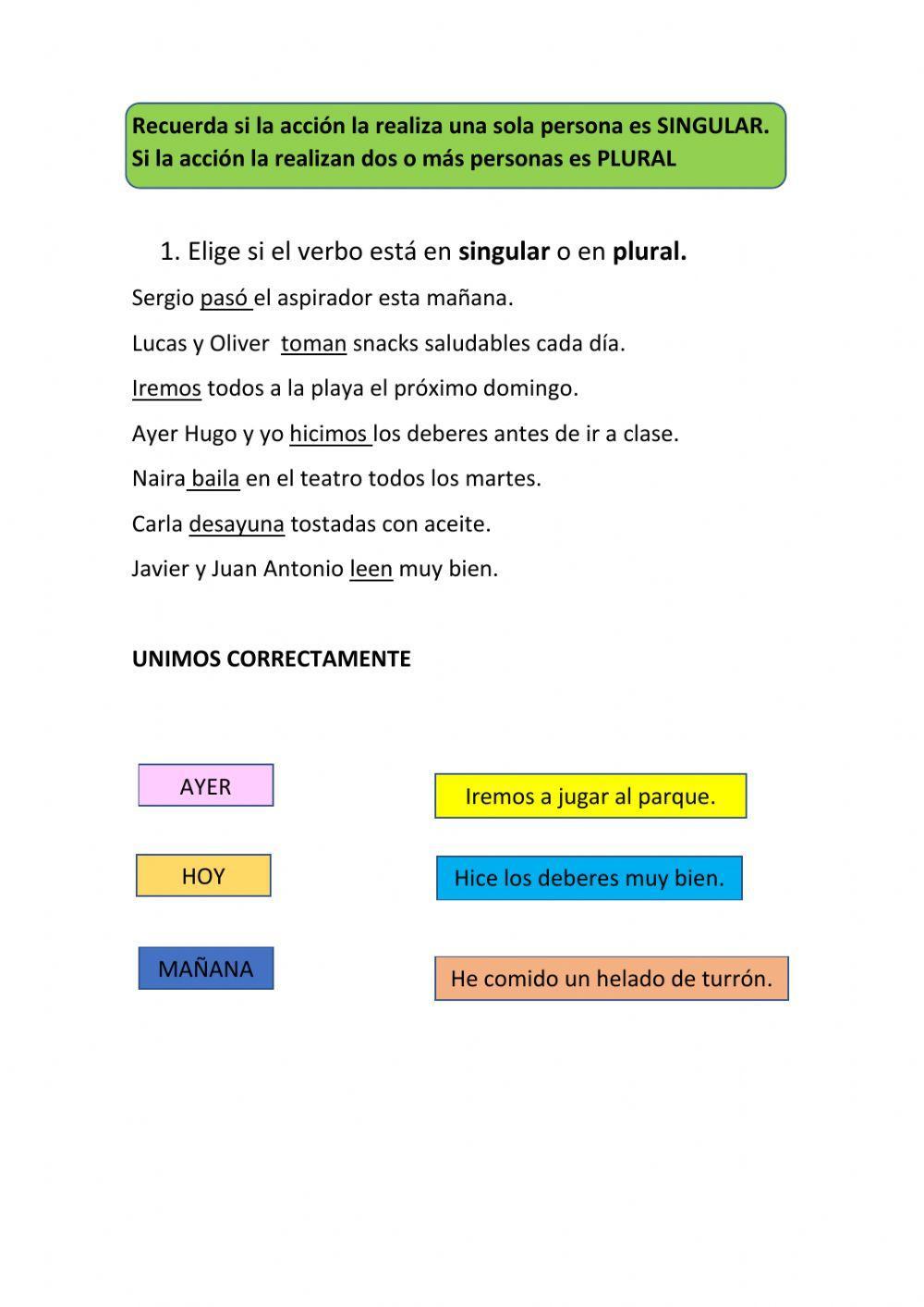 Verbos en singular y plural