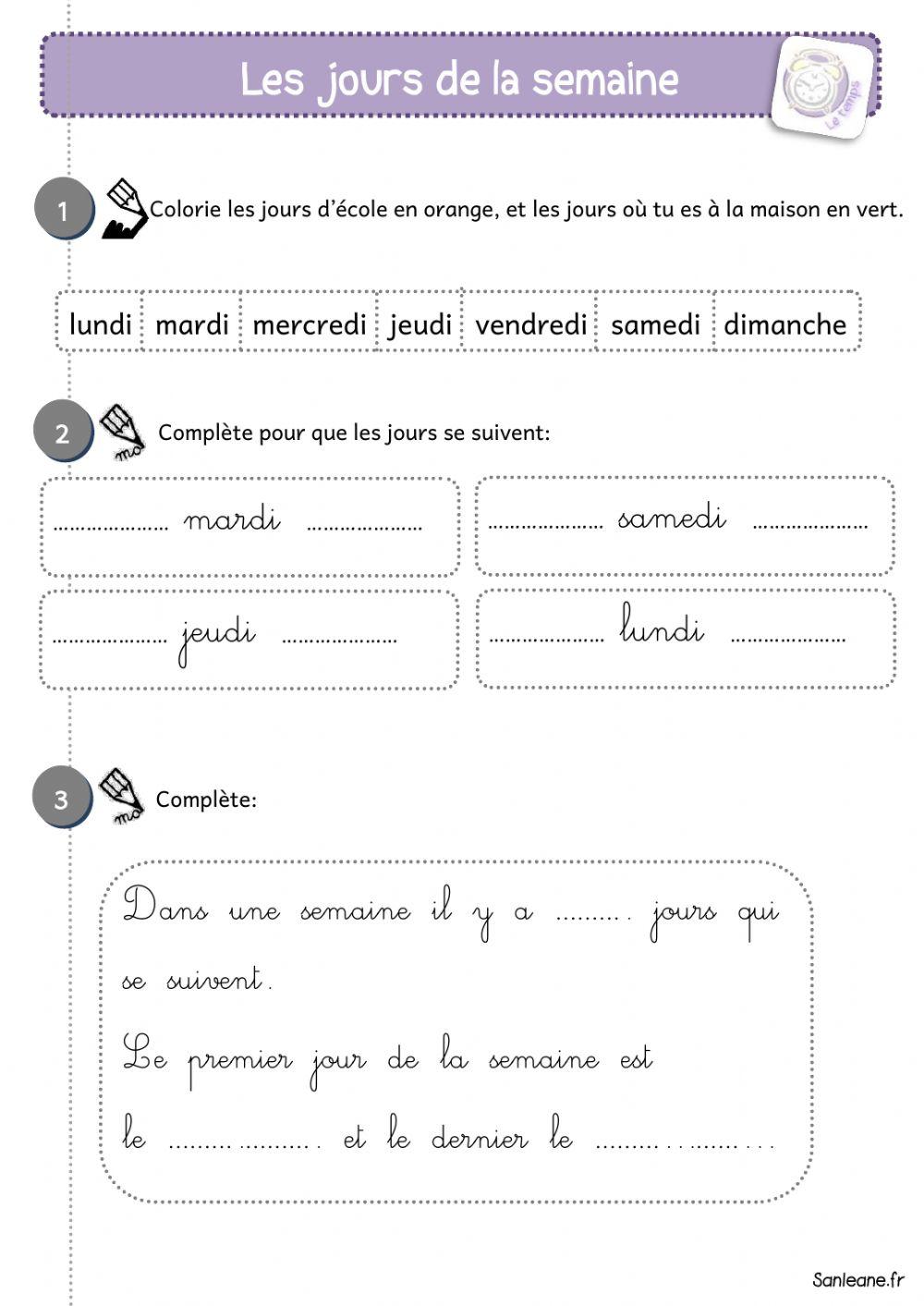 LES JOURs DE LA SEMAINE