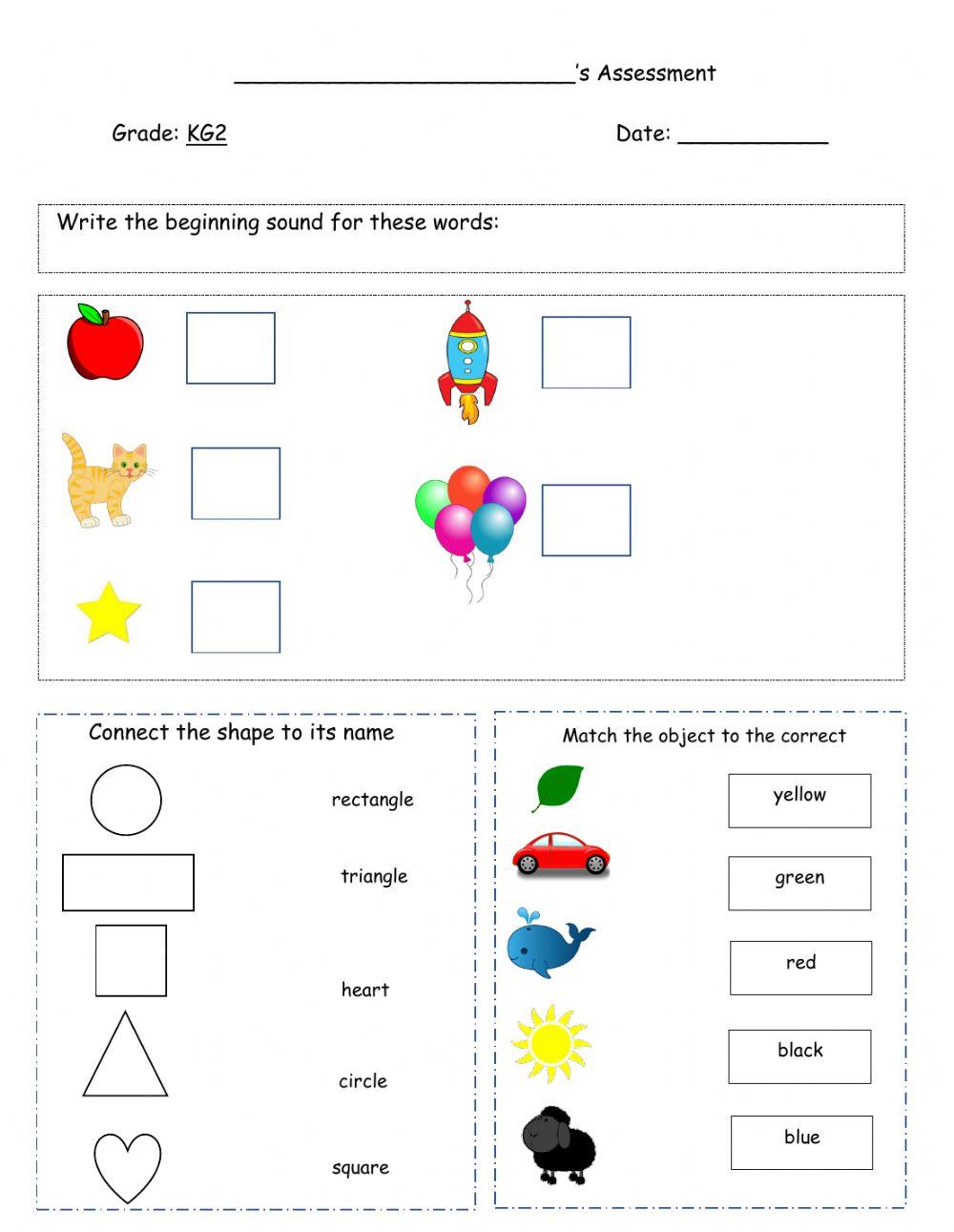 kg2 assessment worksheet live worksheets