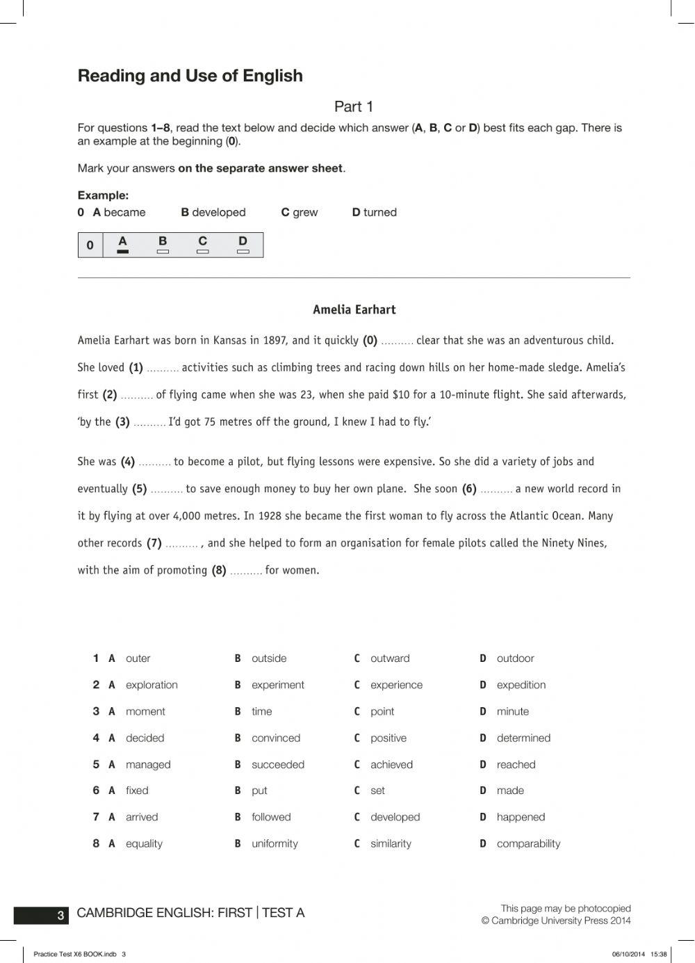 FIRST Y1 T3 EXAM Reading and Use of English from Practice Test Book X6