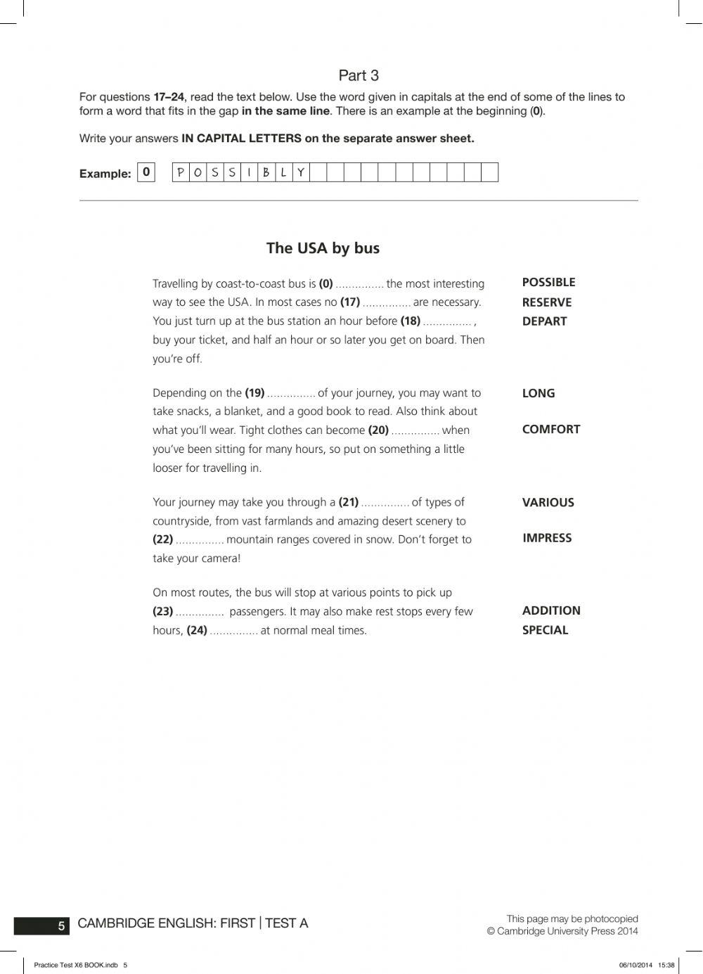 FIRST Y1 T3 EXAM Reading and Use of English from Practice Test Book X6