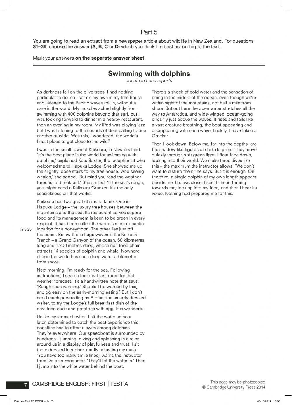 FIRST Y1 T3 EXAM Reading and Use of English from Practice Test Book X6