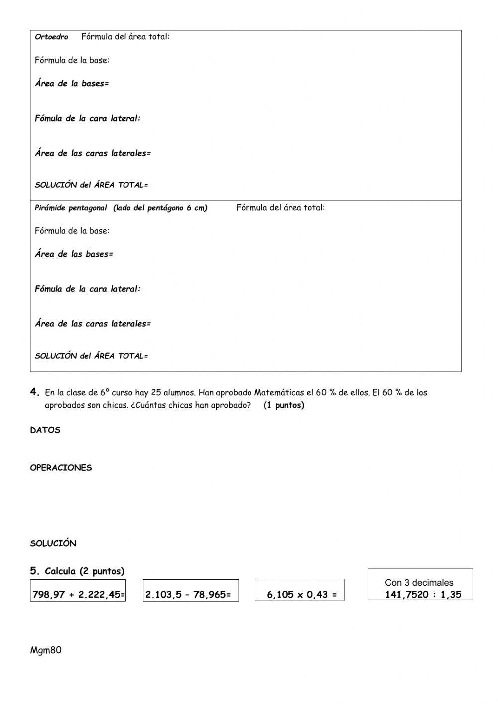 Áreas de figuras planas y cuerpos geométricos