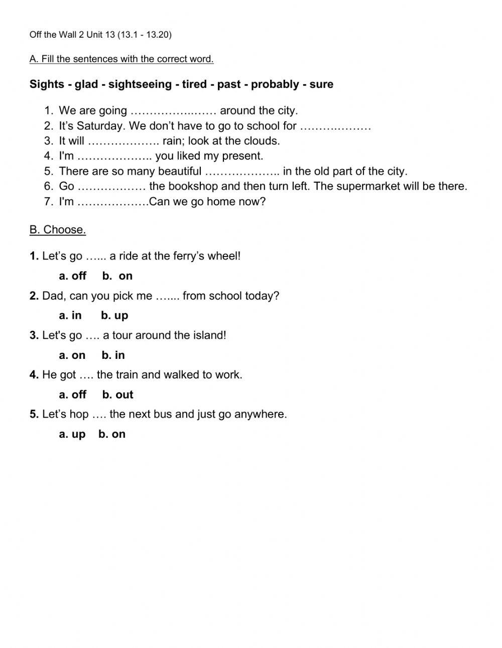 Off the Wall 2 Unit 13 (13.1 - 13.20)