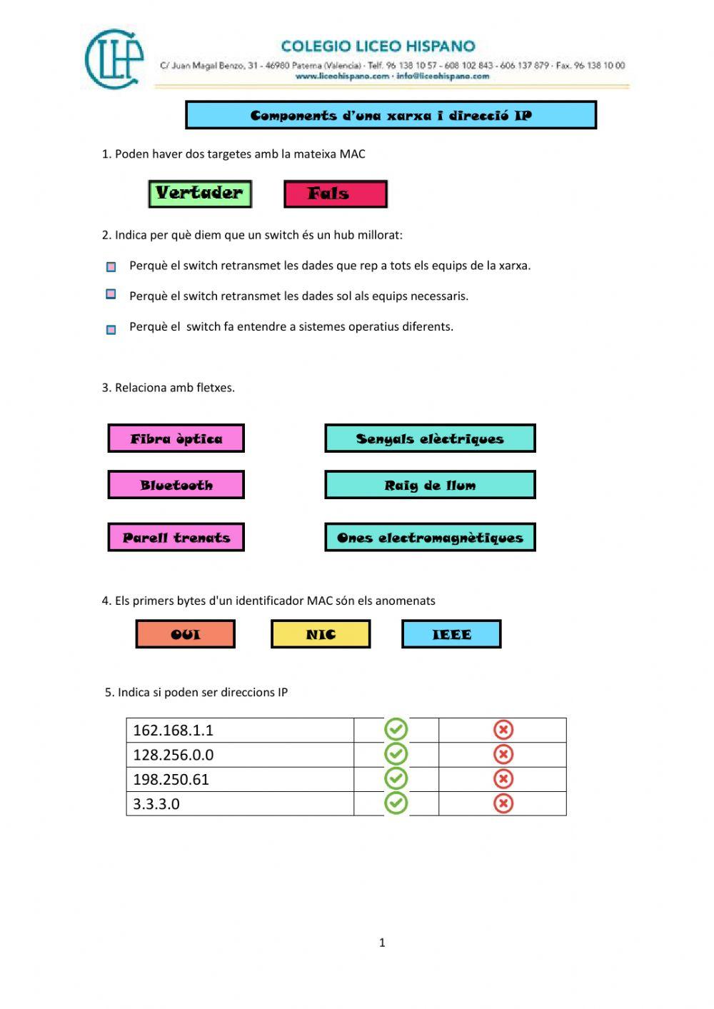 4rt ESO Activitats(2)- Components Xarxa