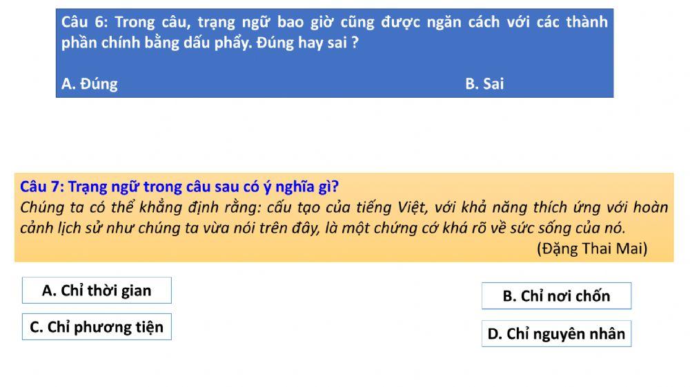 Quiz: Thêm trạng ngữ cho câu
