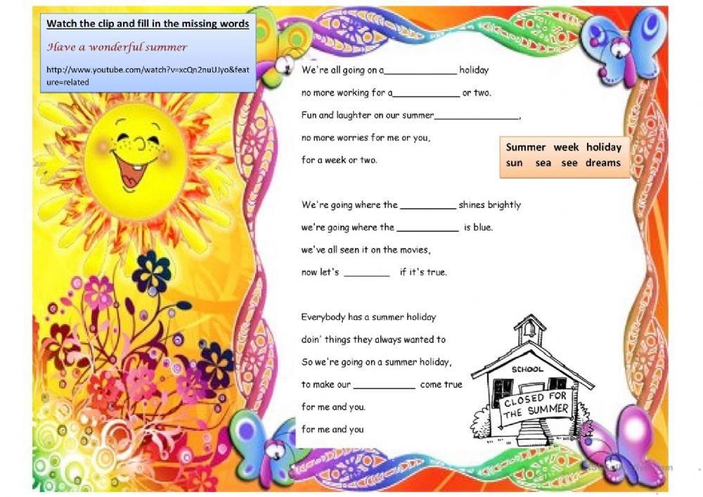   SONG ACTIVITY : SUMMER HOLIDAY (CLIFF RICHARD)