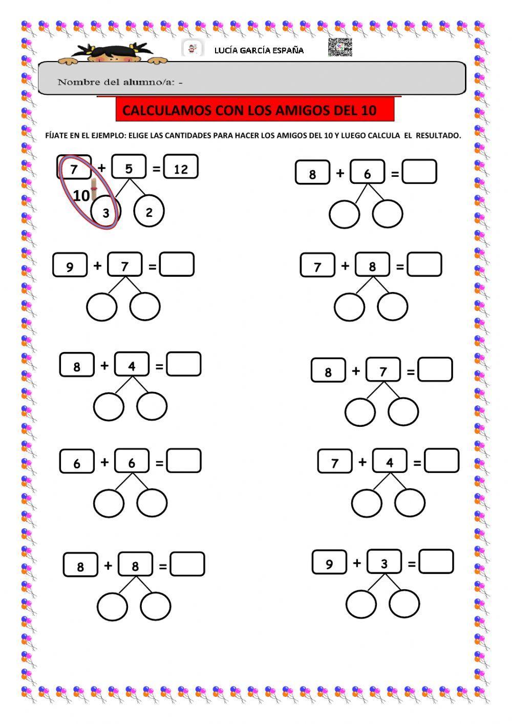 Calculamos las sumas con los amigos del 10, 20,30,40,50 y 100
