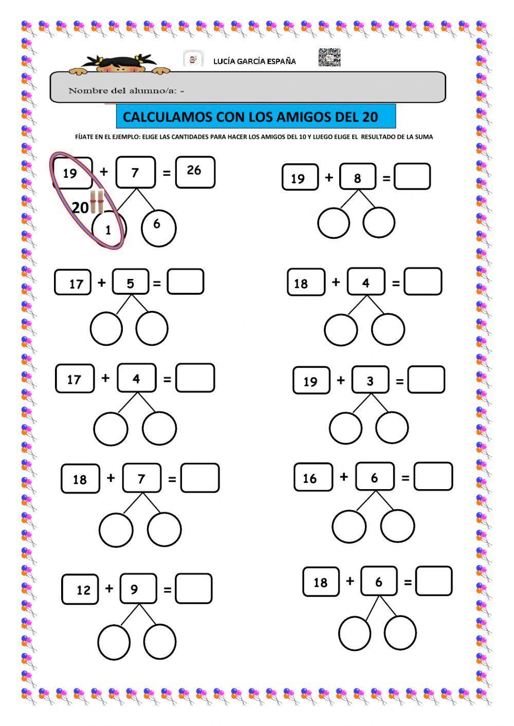 Calculamos las sumas con los amigos del 10, 20,30,40,50 y 100
