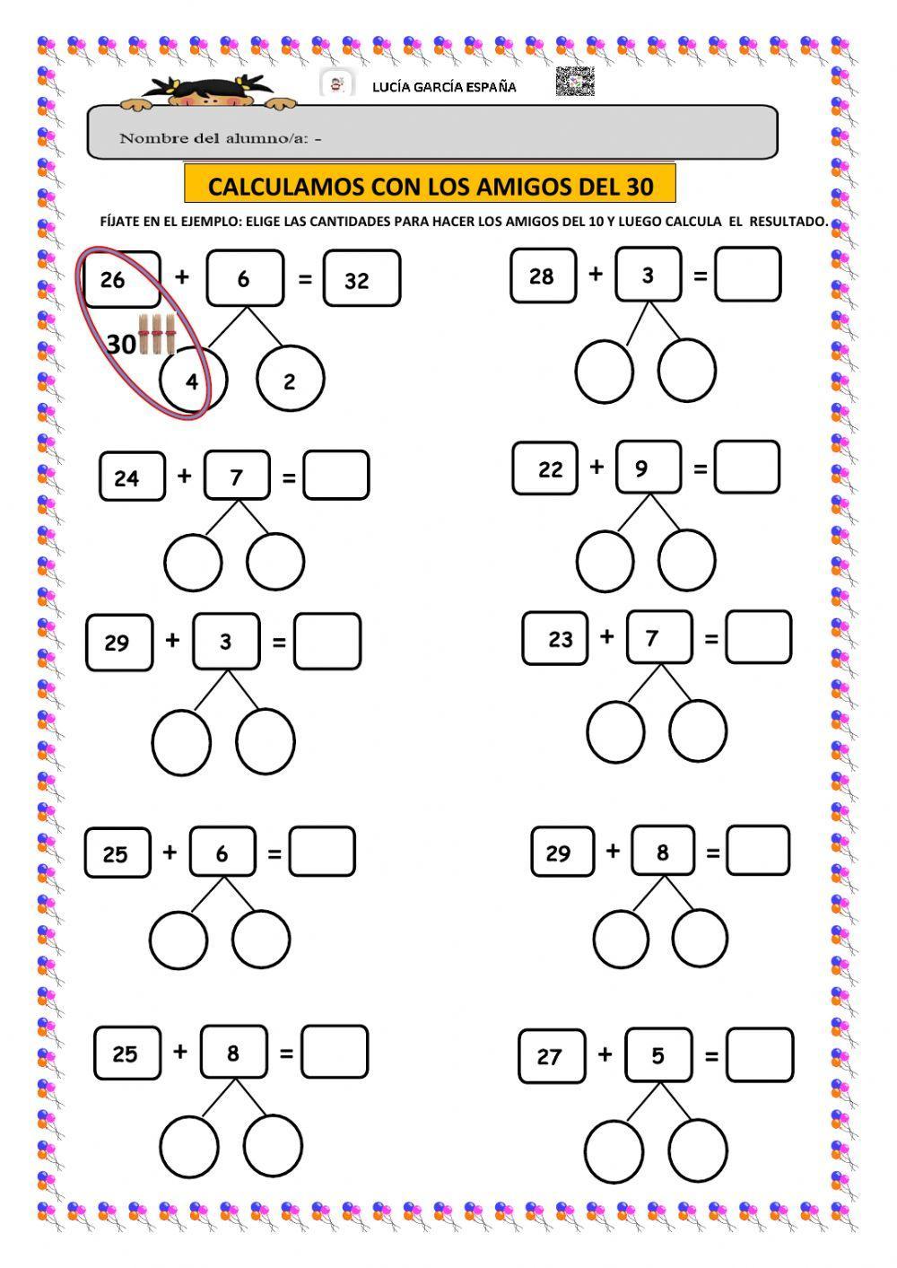 Calculamos las sumas con los amigos del 10, 20,30,40,50 y 100