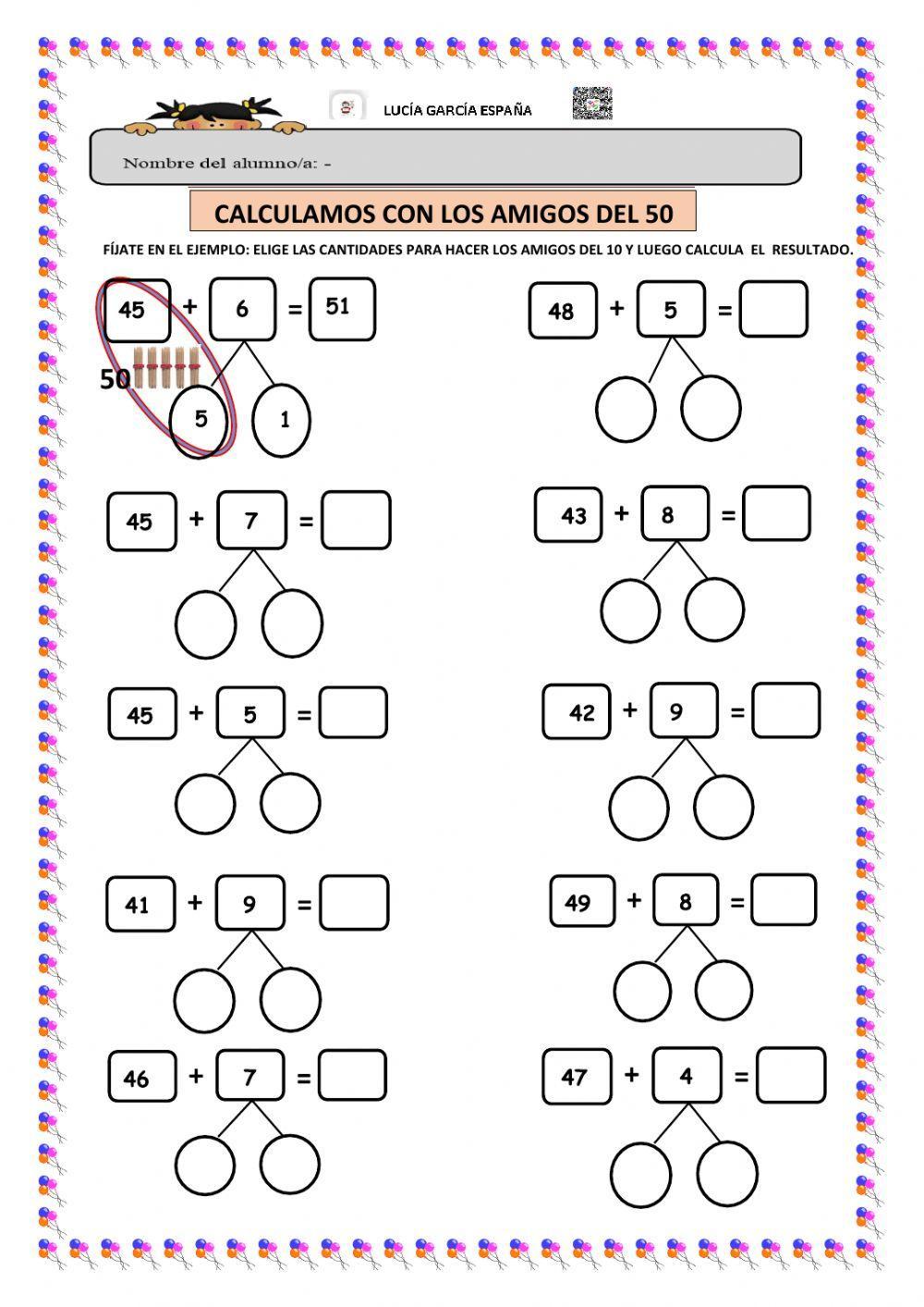 Calculamos las sumas con los amigos del 10, 20,30,40,50 y 100