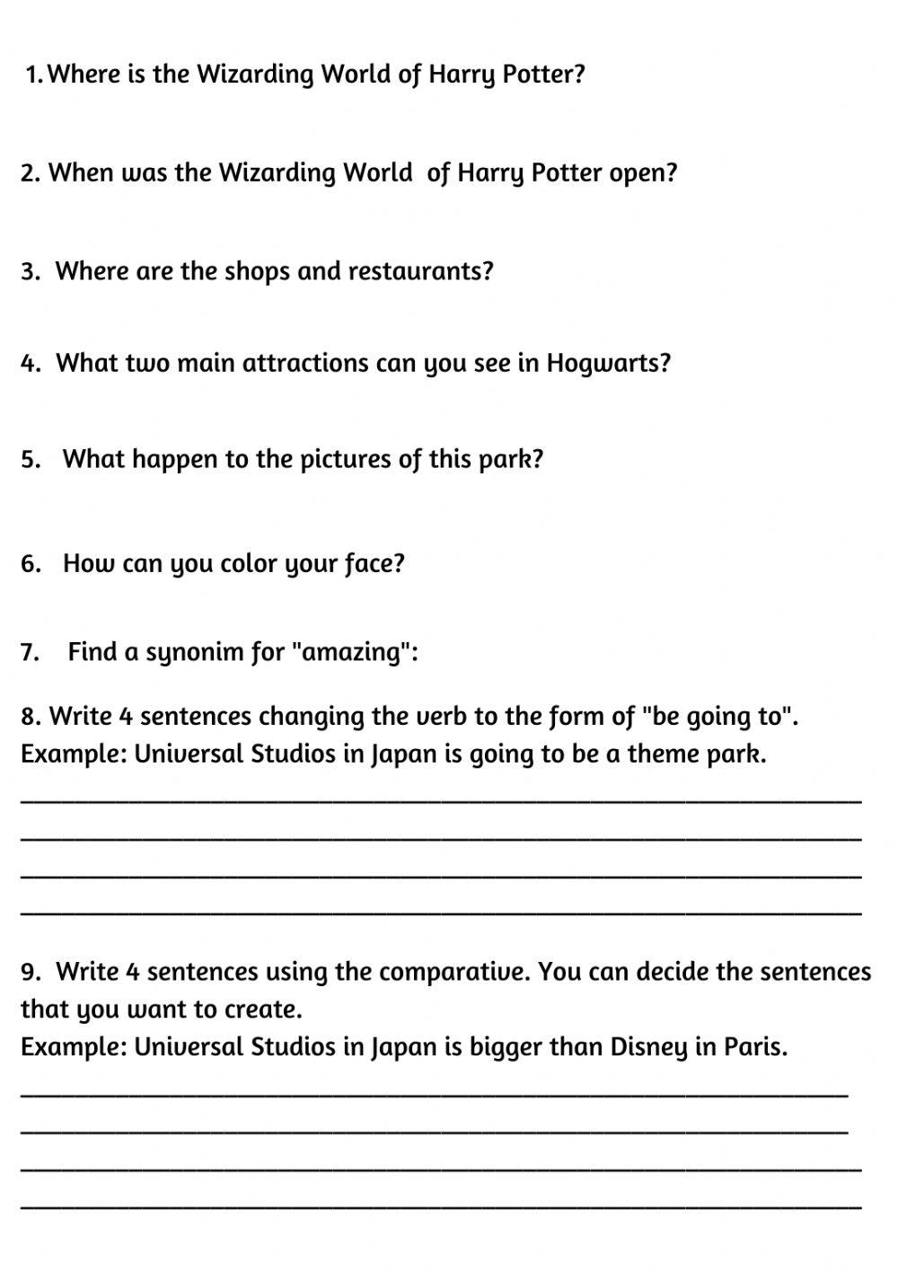 Harry Potter theme park Japan for school