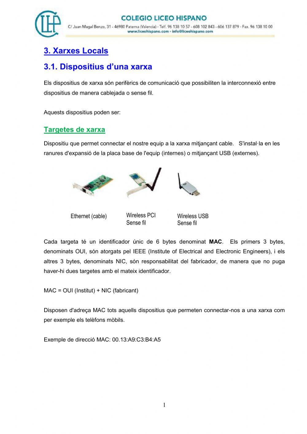 4rt ESO.Teoria(2). Components de les xarxes.