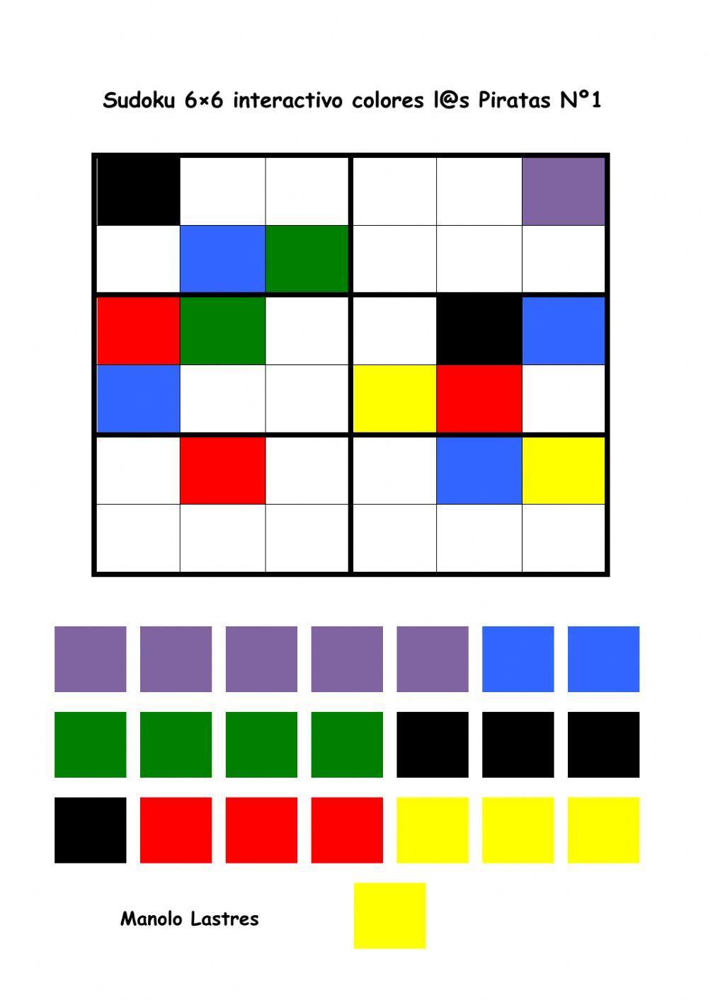 Sudoku 6por6 interactivo colores Piratas