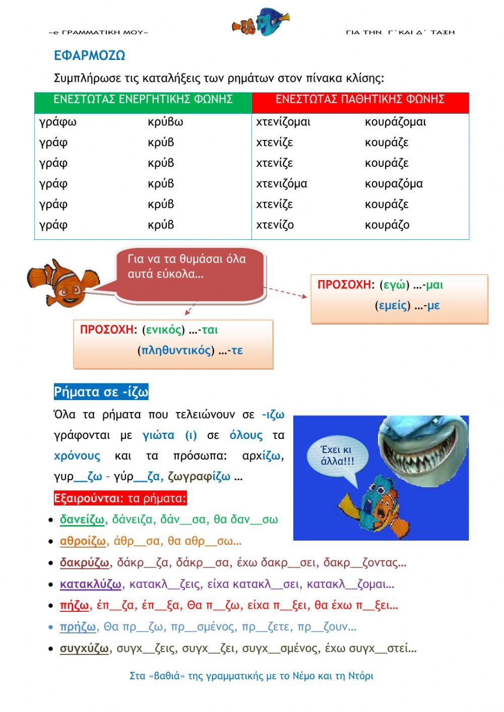 Η ΟΡΘΟΓΡΑΦΙΑ ΣΤΑ ΡΗΜΑΤΑ (e- Γραμματική μου Γ και Δ τάξη)