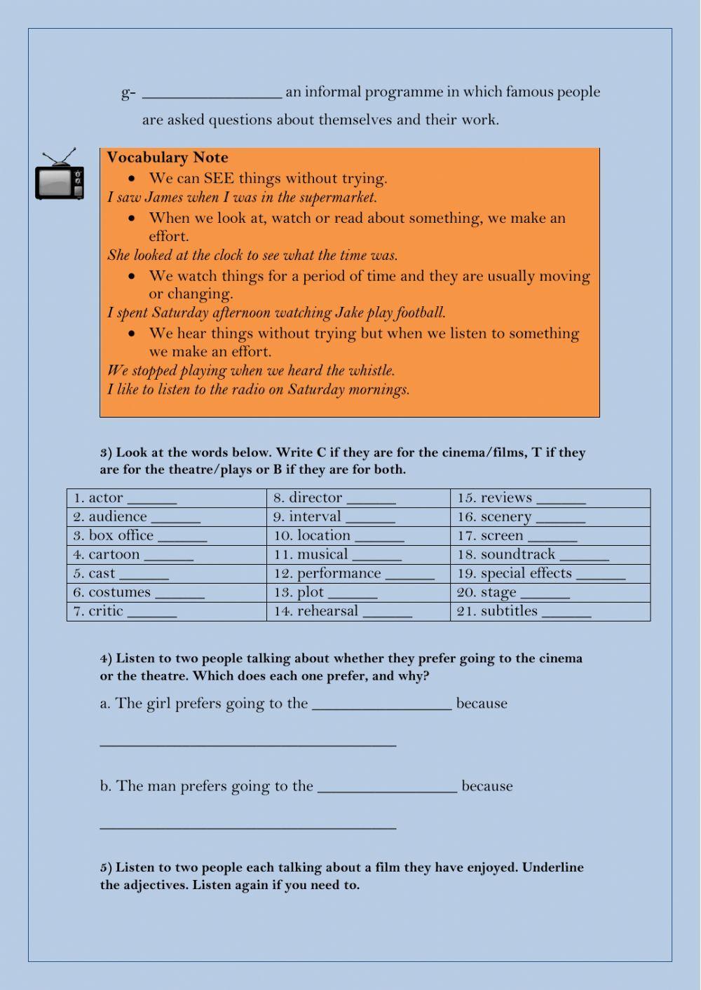 TV, cinema and theatre