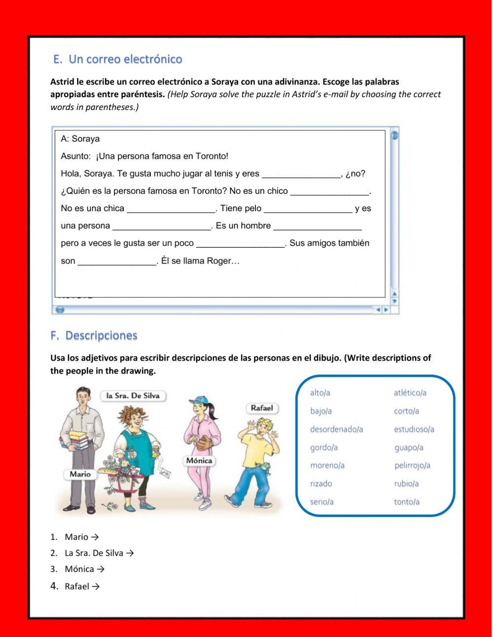 Práctica de Vocabulario: Adjetivos