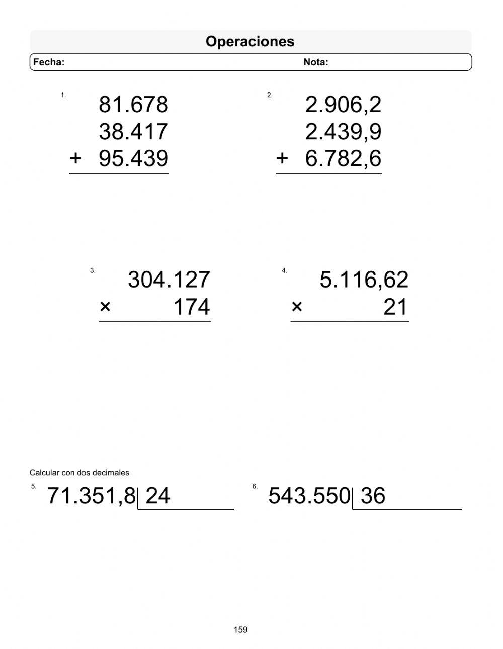 Operaciones con decimales 159