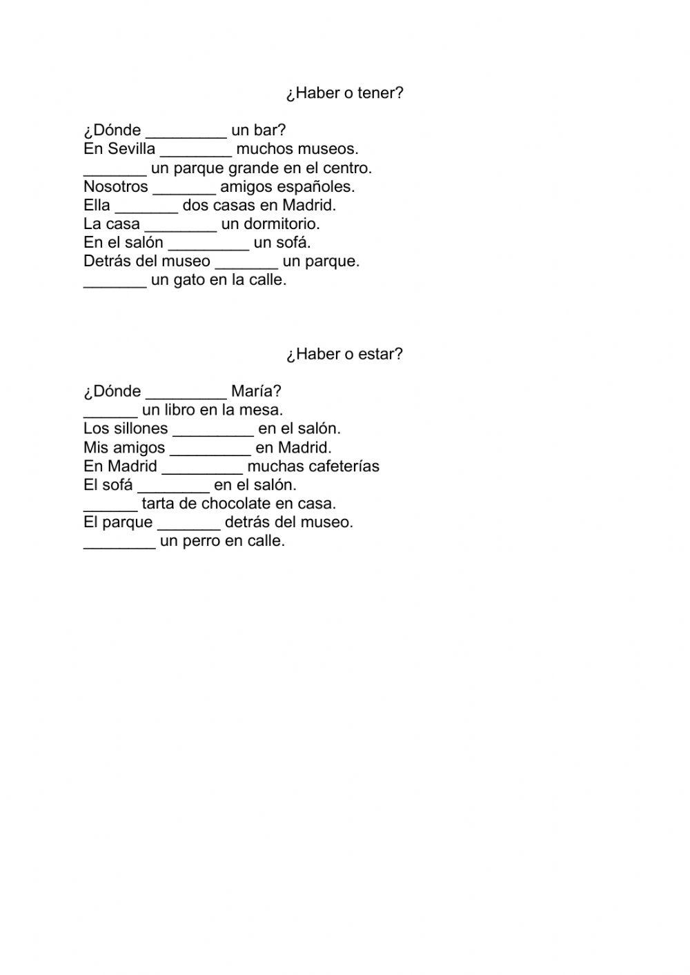 Contraste verbos Haber, Tener y Estar. Nivel A1