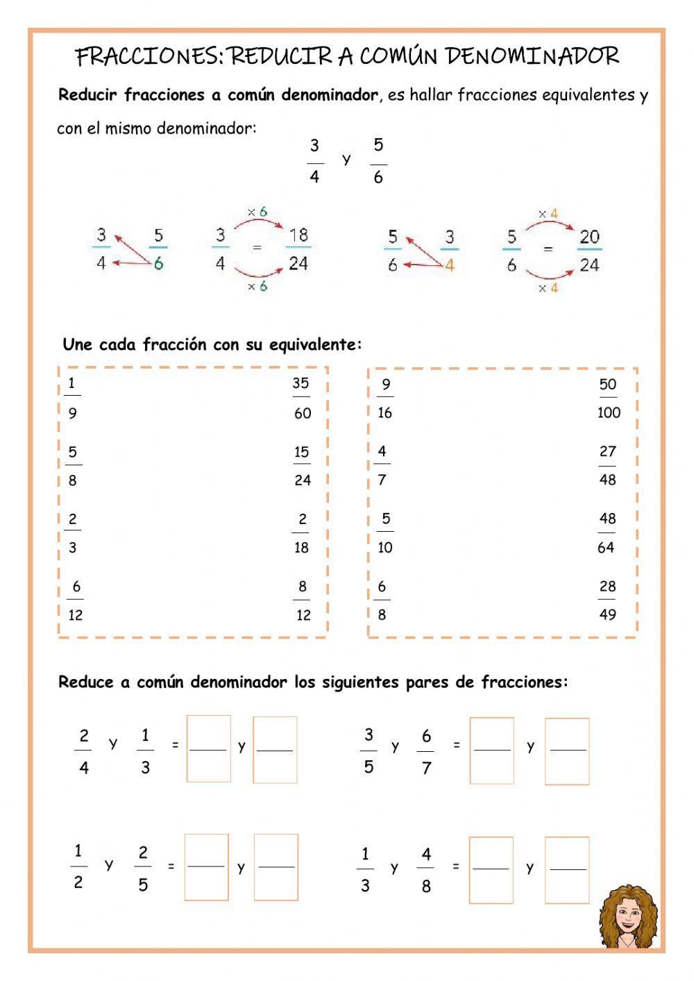 Fracciones: reducir a común denominador