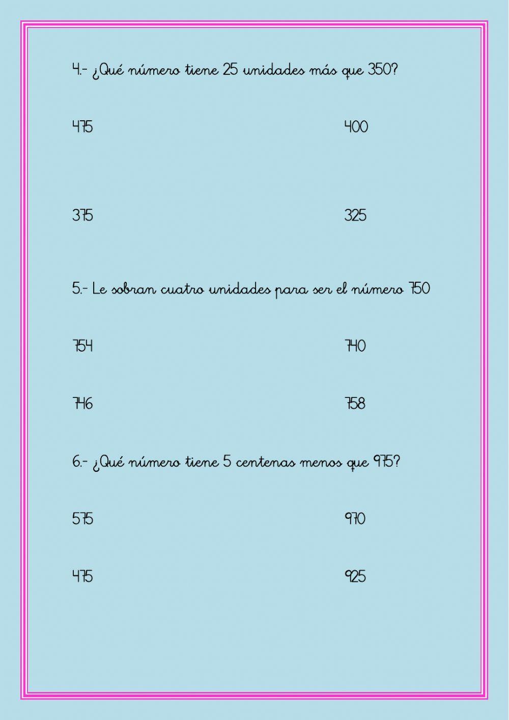 Test de matemáticas Segundo de Primaria