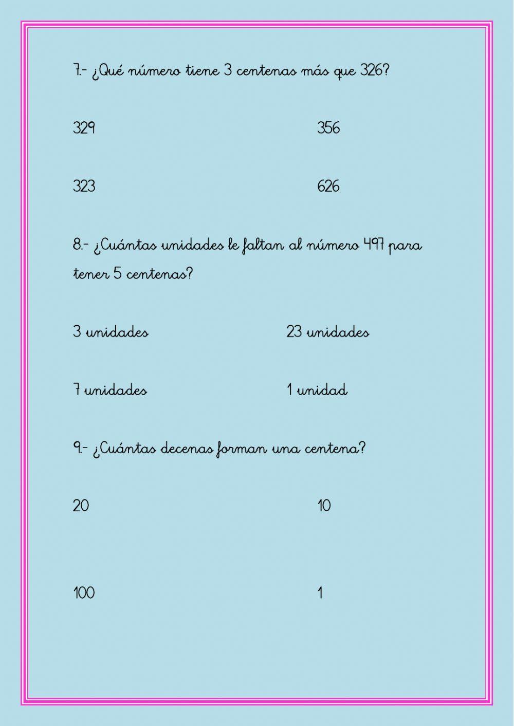 Test de matemáticas Segundo de Primaria