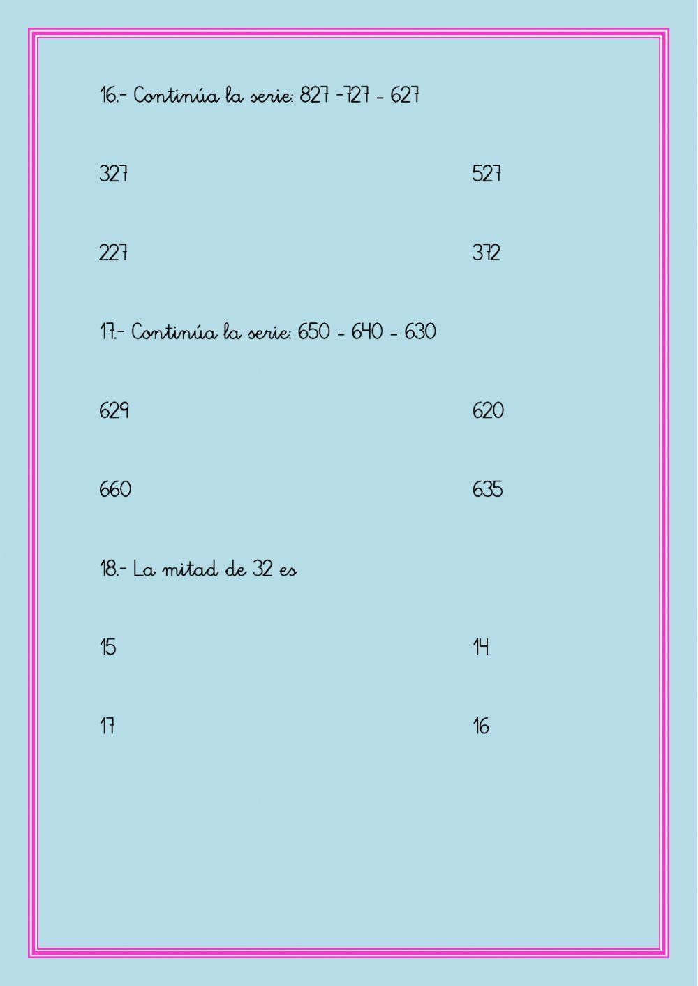 Test de matemáticas Segundo de Primaria