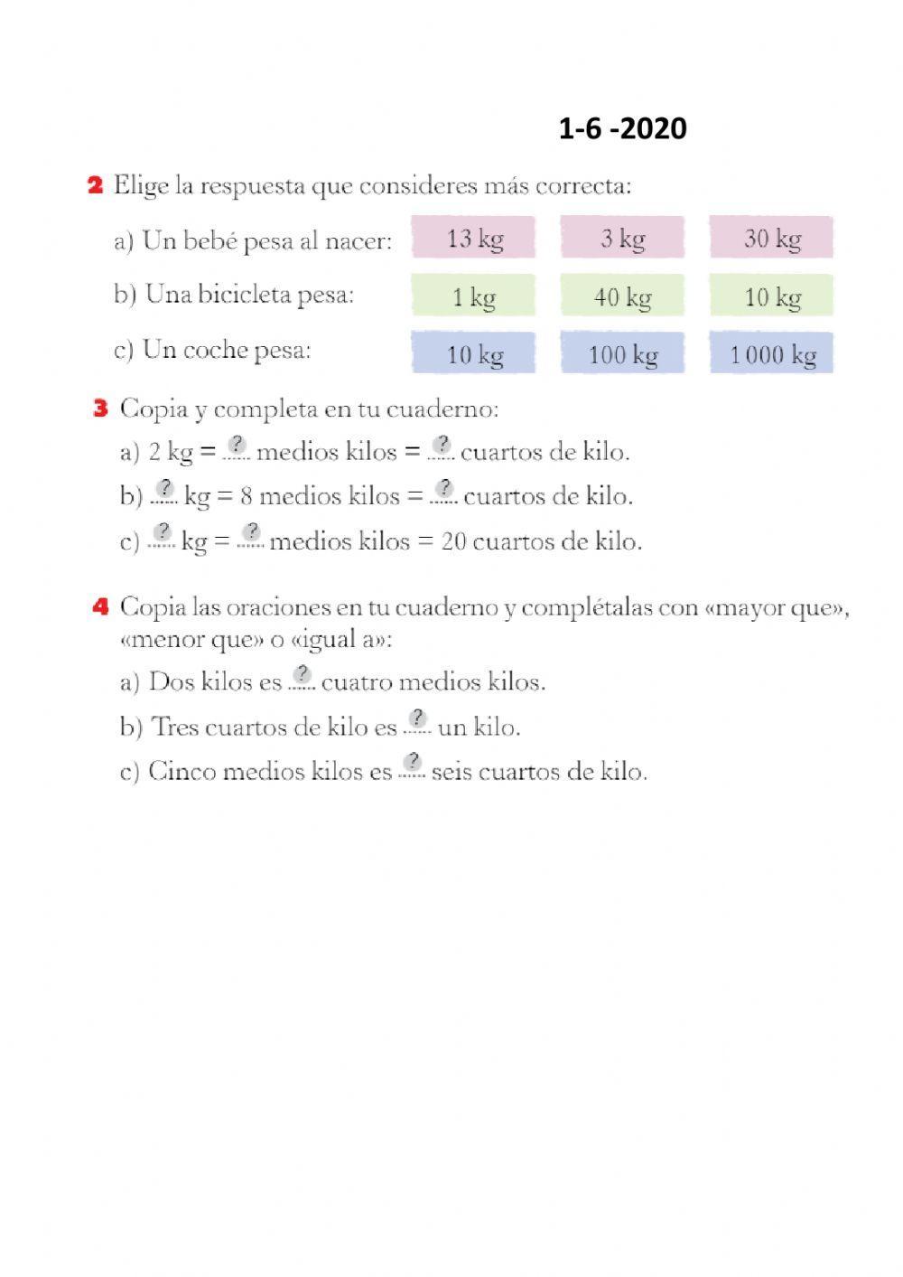 Kilo, medio kilo, cuarto de kilo