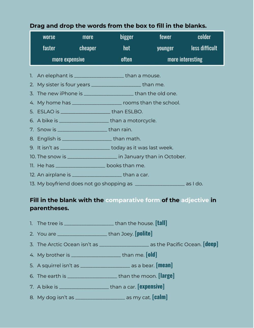 The Comparative-Worksheet 1