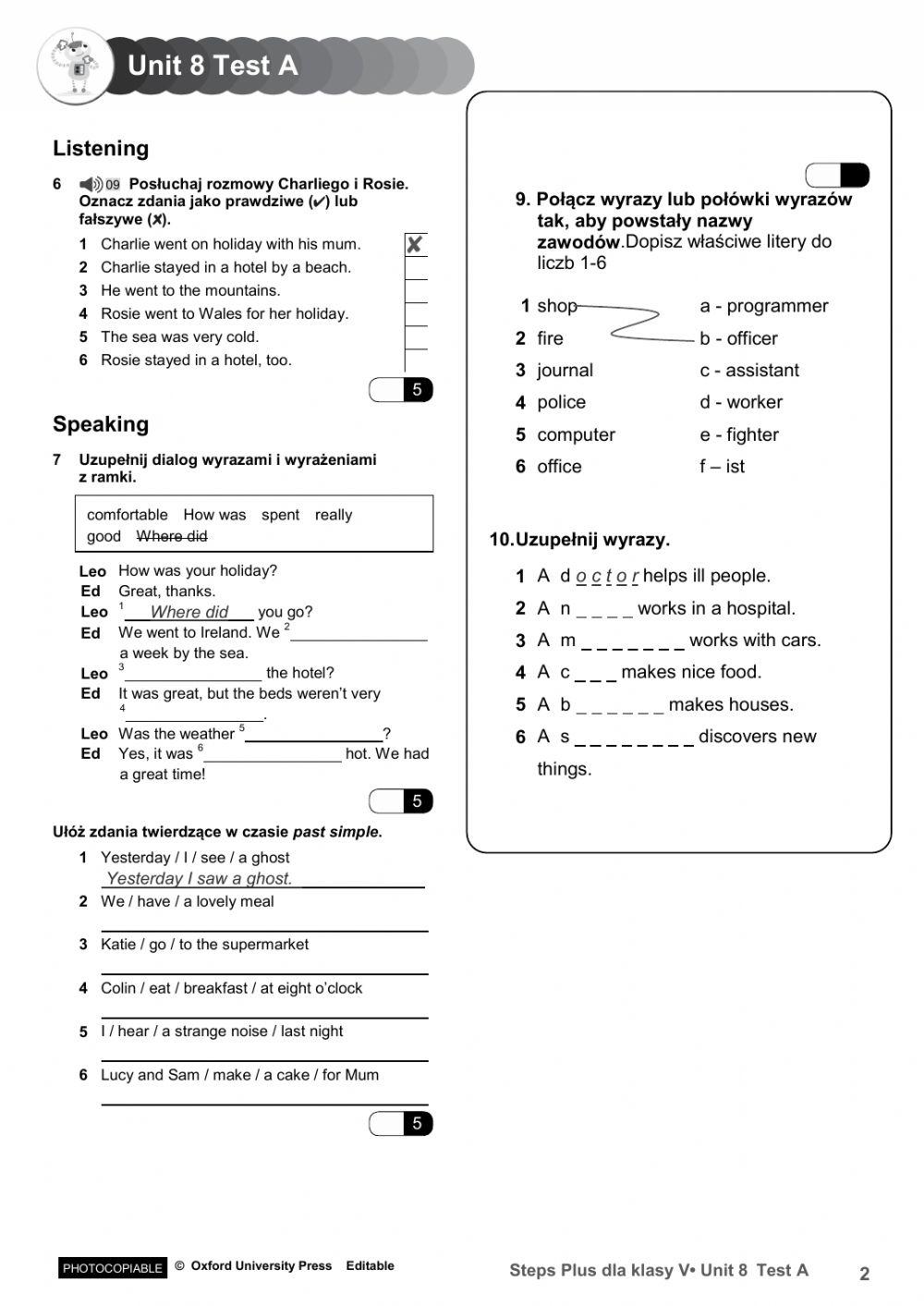 Steps Plus Class V Test Units 7 8 A