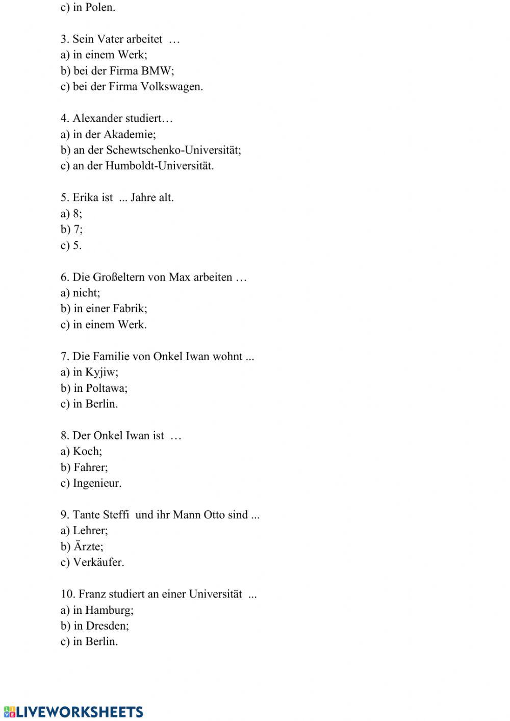 Контроль читання 6 класу (Lesen)