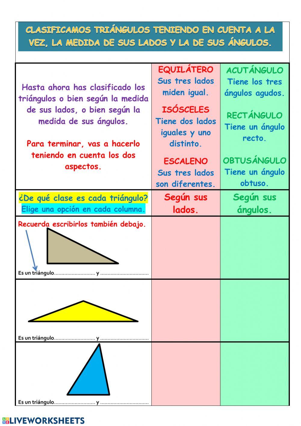 CLASIFICAR TRIÁNGULOS LADOS Y ÁNGULOS