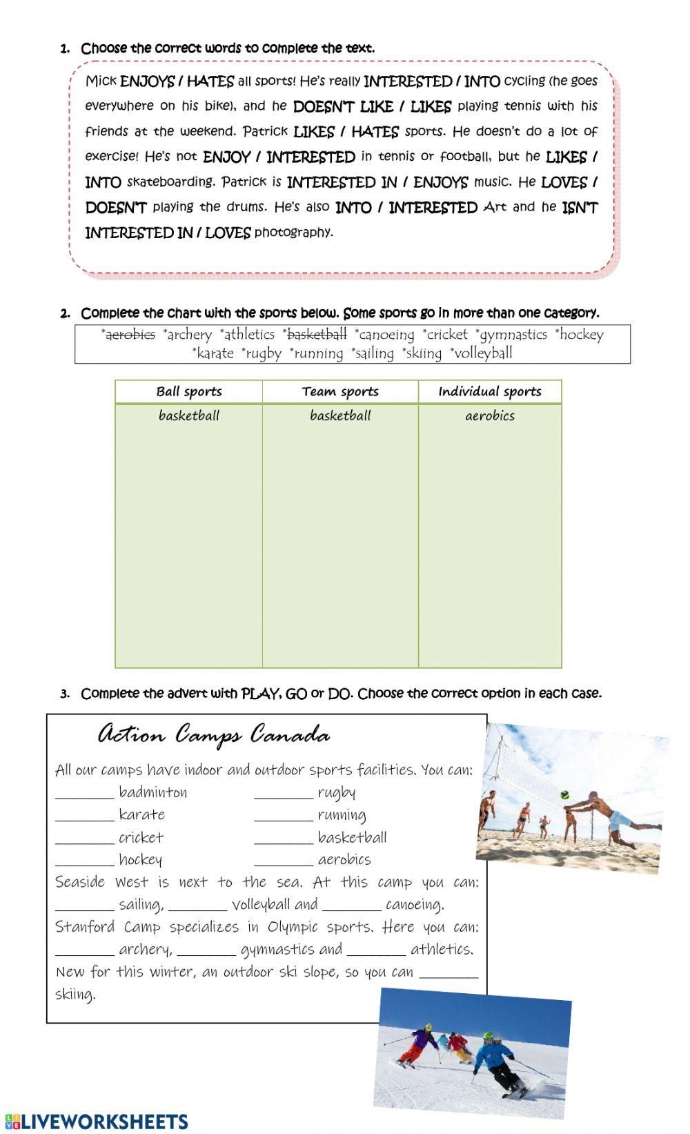 Likes and dislikes-sports