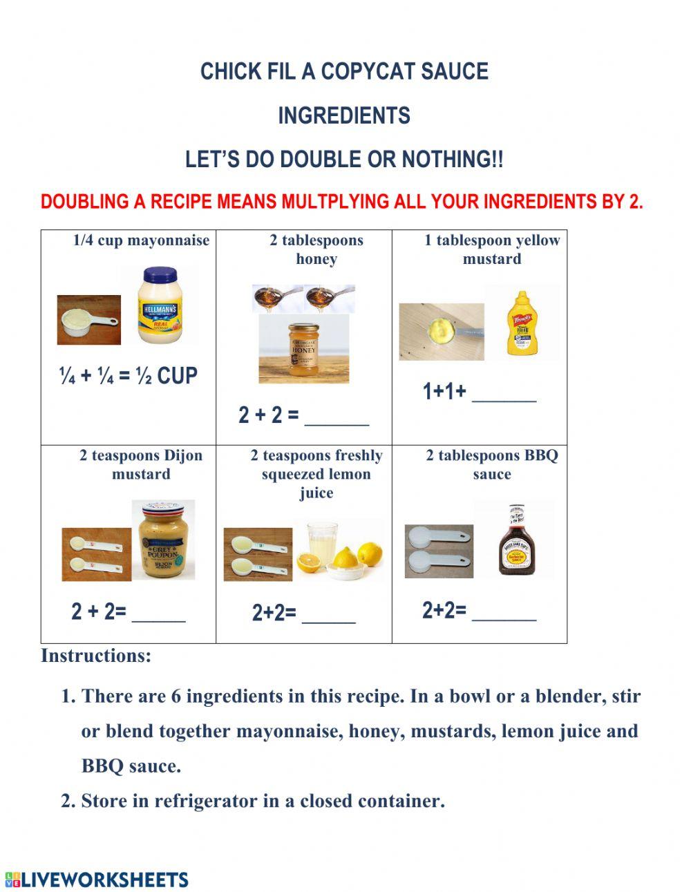 Chick Fil A Copycat Sauce & Quiz worksheet Live Worksheets