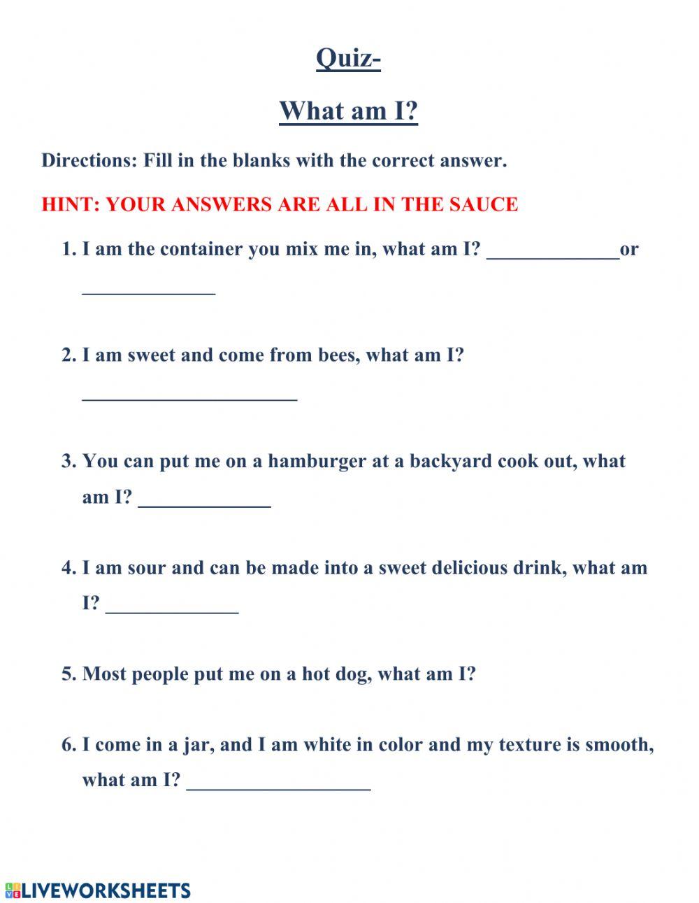 Chick Fil A Copycat Sauce & Quiz worksheet Live Worksheets