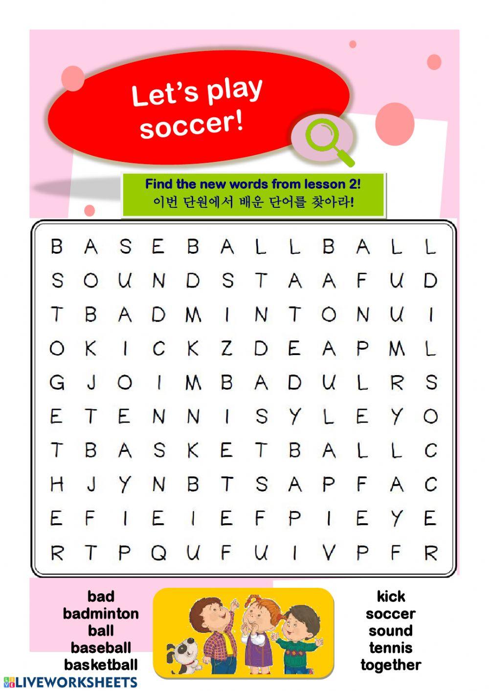 Let's play soccer! vocabulary wordsearch