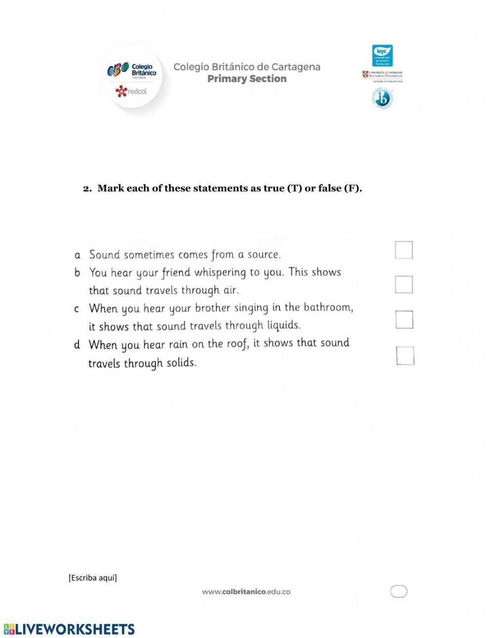 SOUND TRAVELS THROUGH MATERIALS WORKSHEET