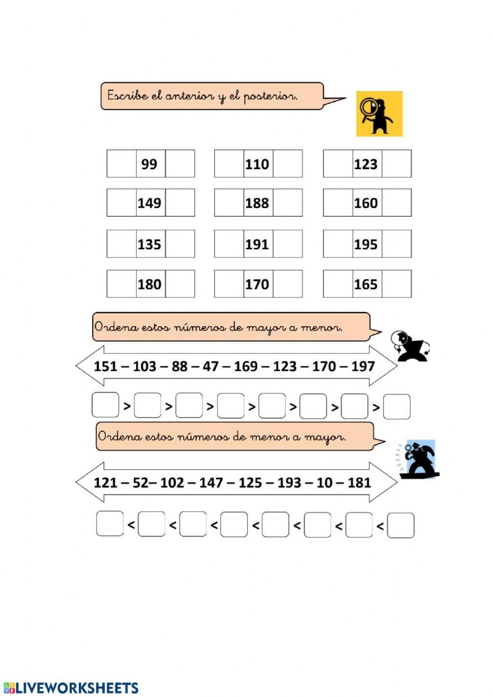 Anterior-posterior y ordenar números