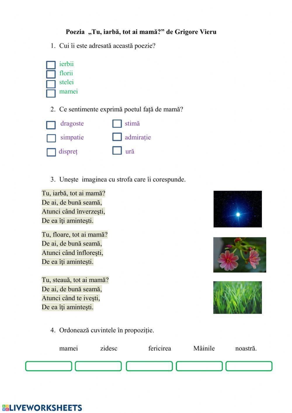 Poezia  ,,Tu, iarbă, tot ai mamă?” de Grigore Vieru
