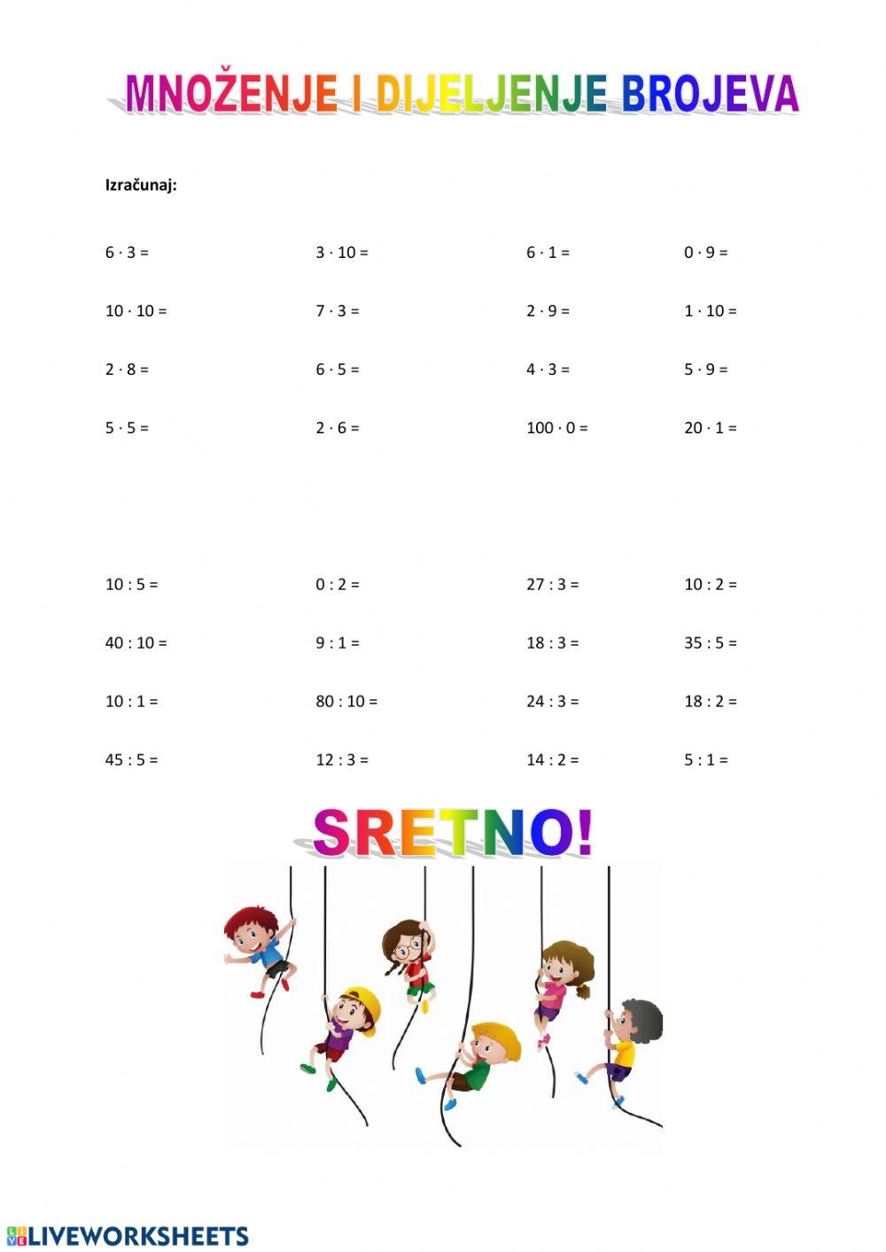 Množenje i dijeljenje brojeva - 0, 1, 2, 3, 5, 10