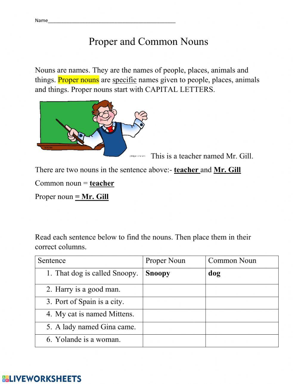 Proper and Common Nouns Practice