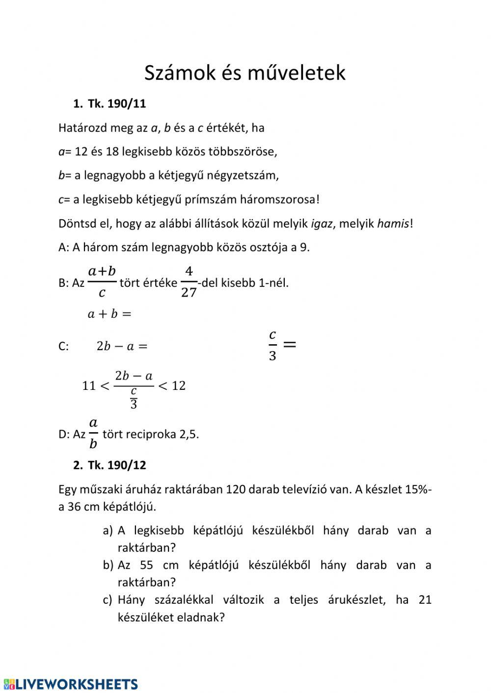 Műveletek a racionális számok halmazán