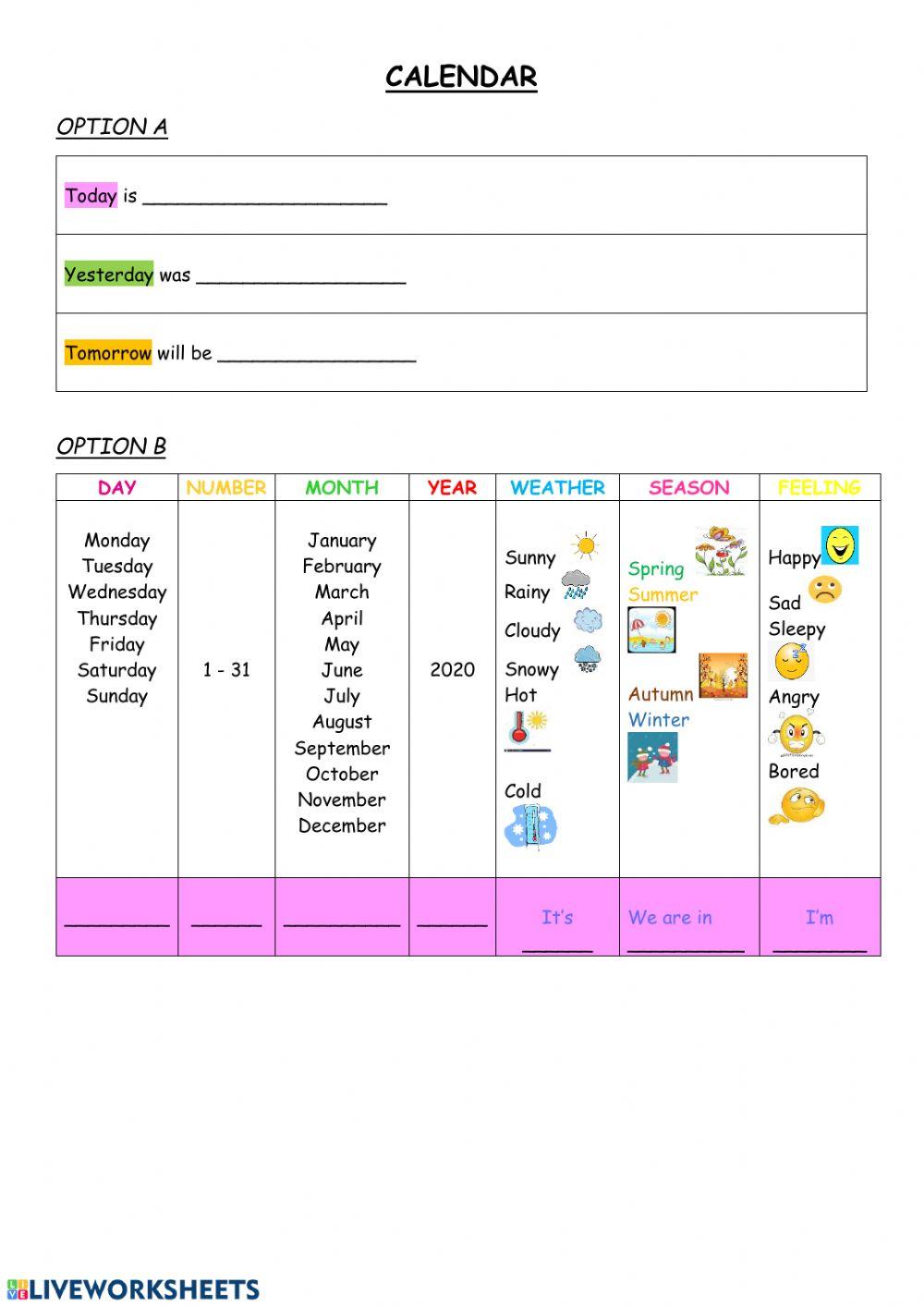 Dates exercise for elemental | Live Worksheets